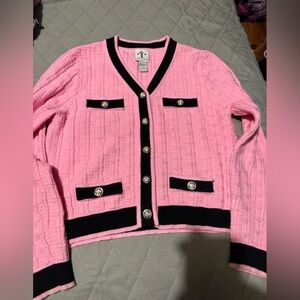 Elegant Pink and Black Cardigan Sweater